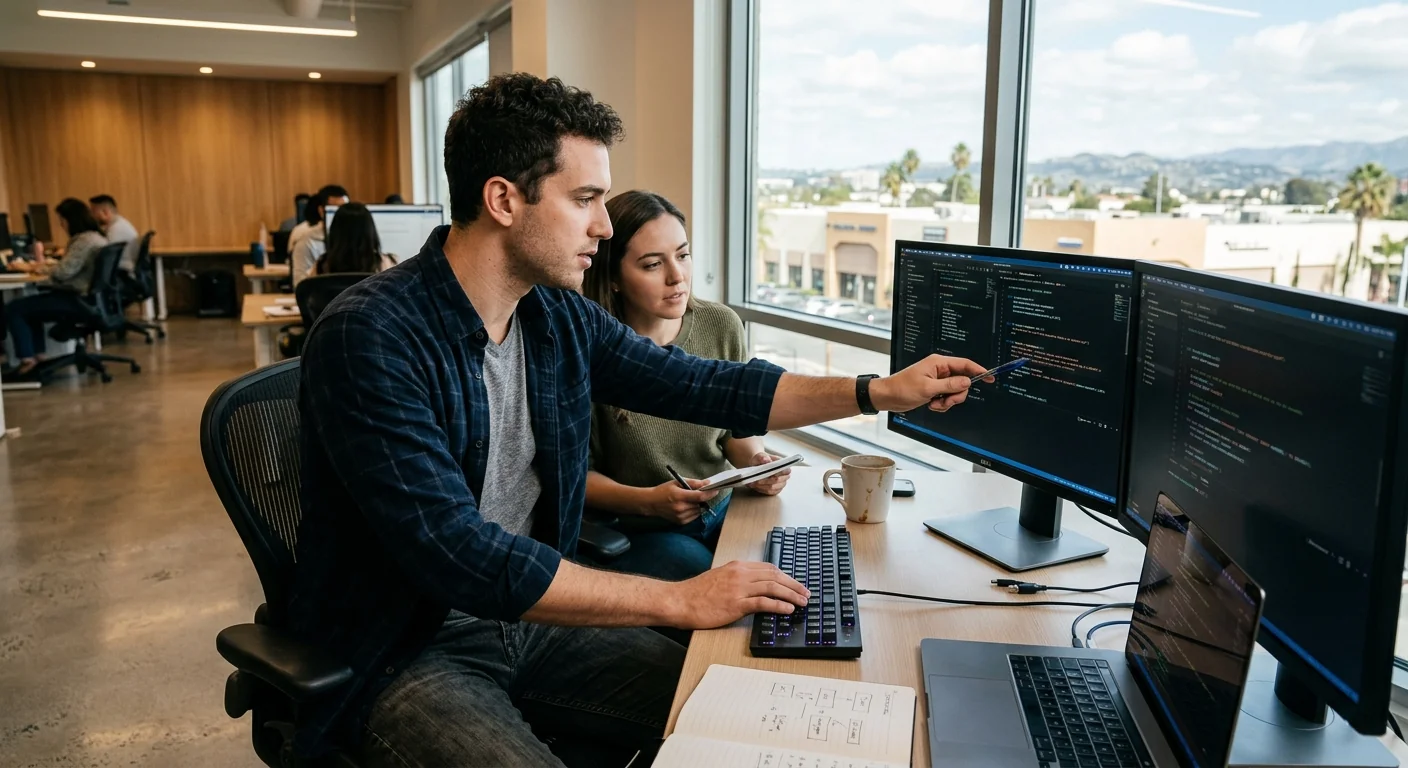 Developer reviewing custom AI agent code for a Los Angeles business project