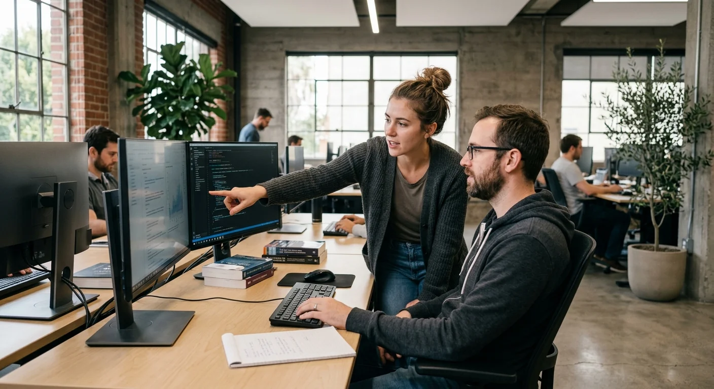 AI consultant reviewing automation workflow diagrams with a Los Angeles business team