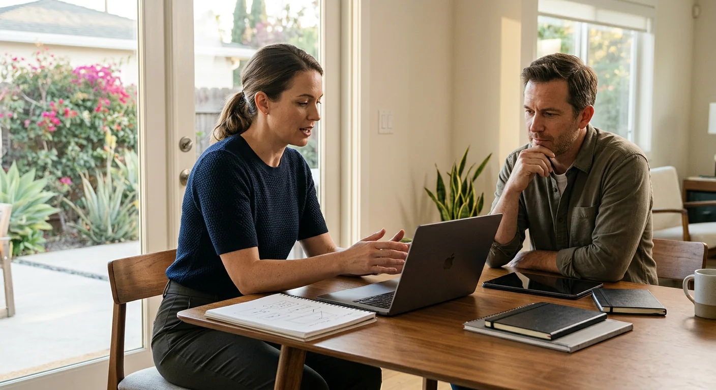 AI consultant reviewing automation workflow plans with a Los Angeles business team