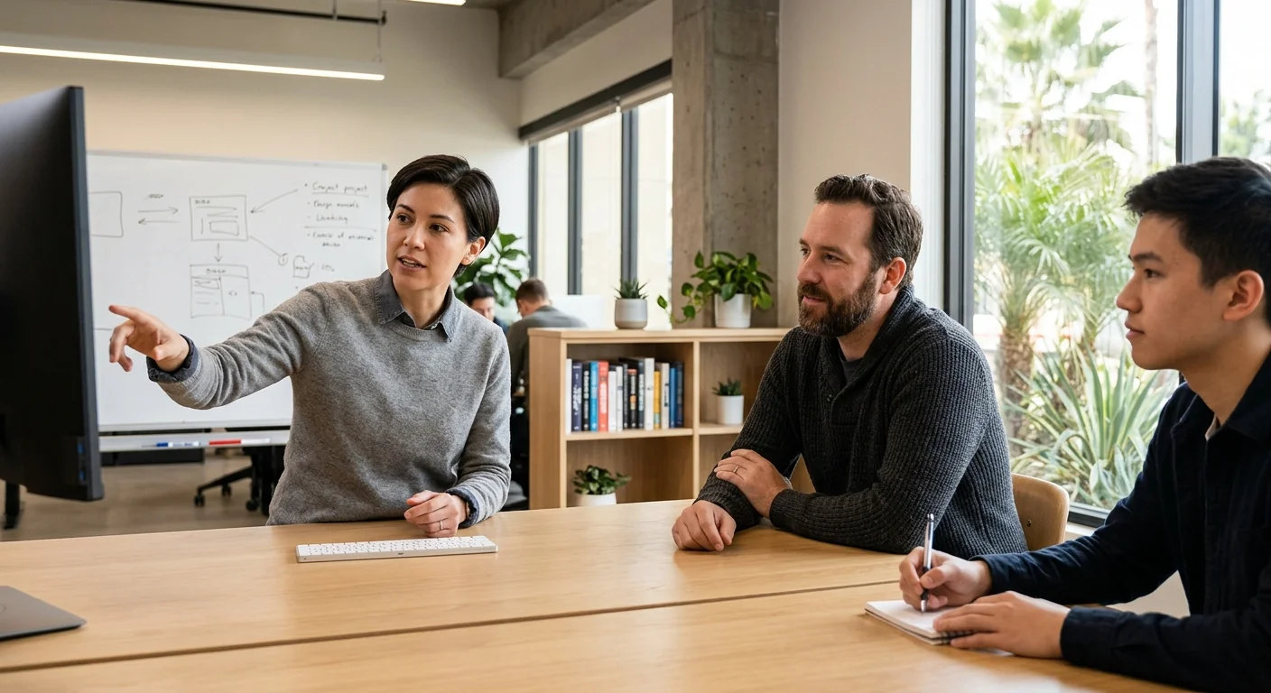 Business team reviewing AI automation workflow gaps on screens in a Los Angeles office