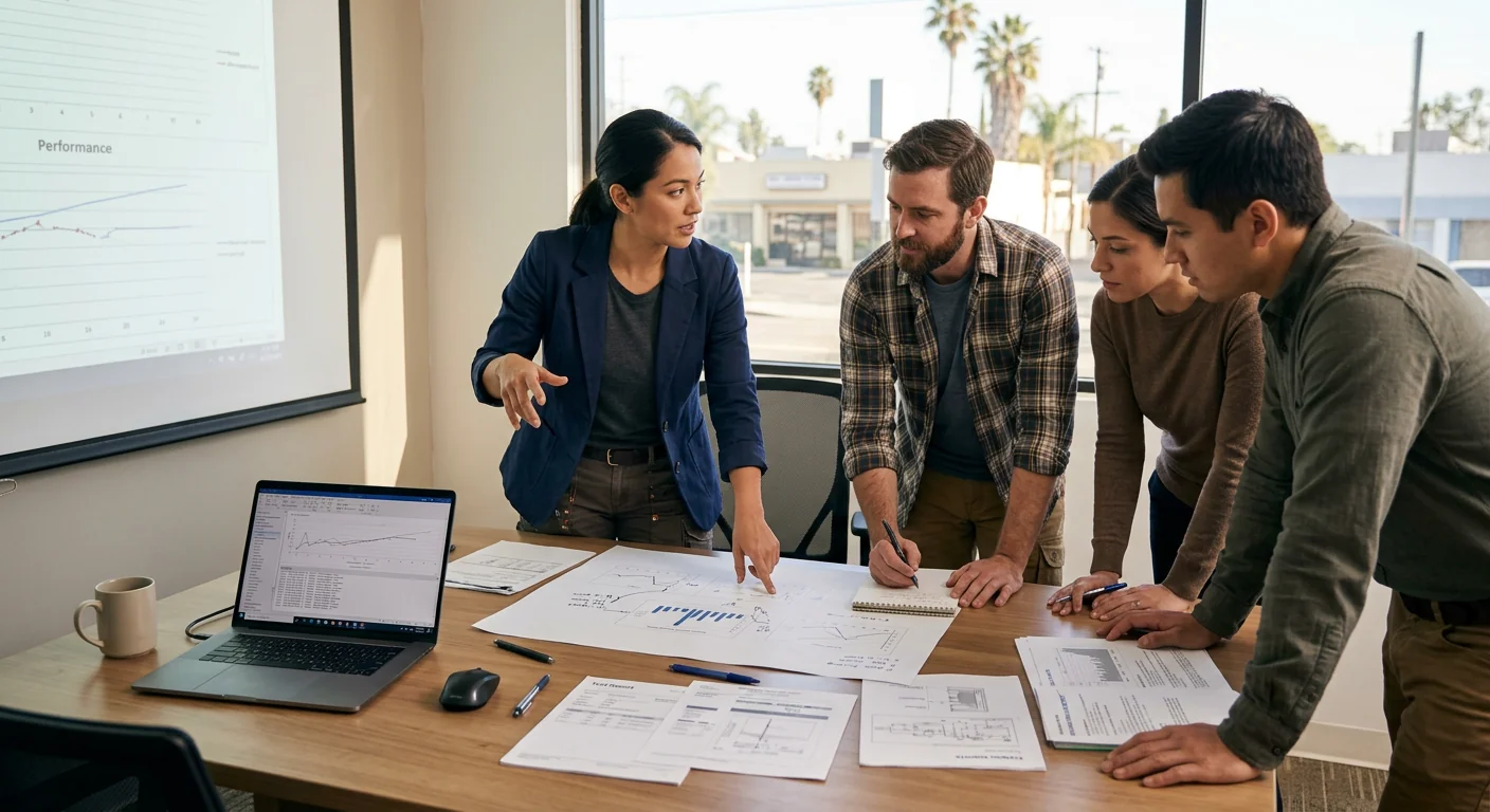 Team reviewing agent test results before deployment in Los Angeles