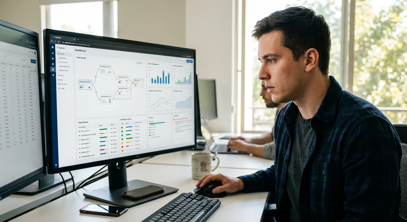 Dashboard showing automated task handoffs and monitoring for a commercial client