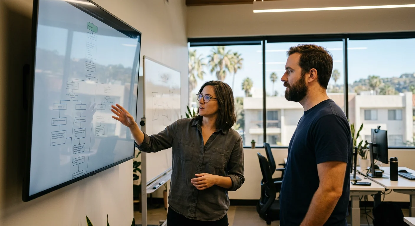 AI chatbot conversation flow reviewed on a screen for a Los Angeles business