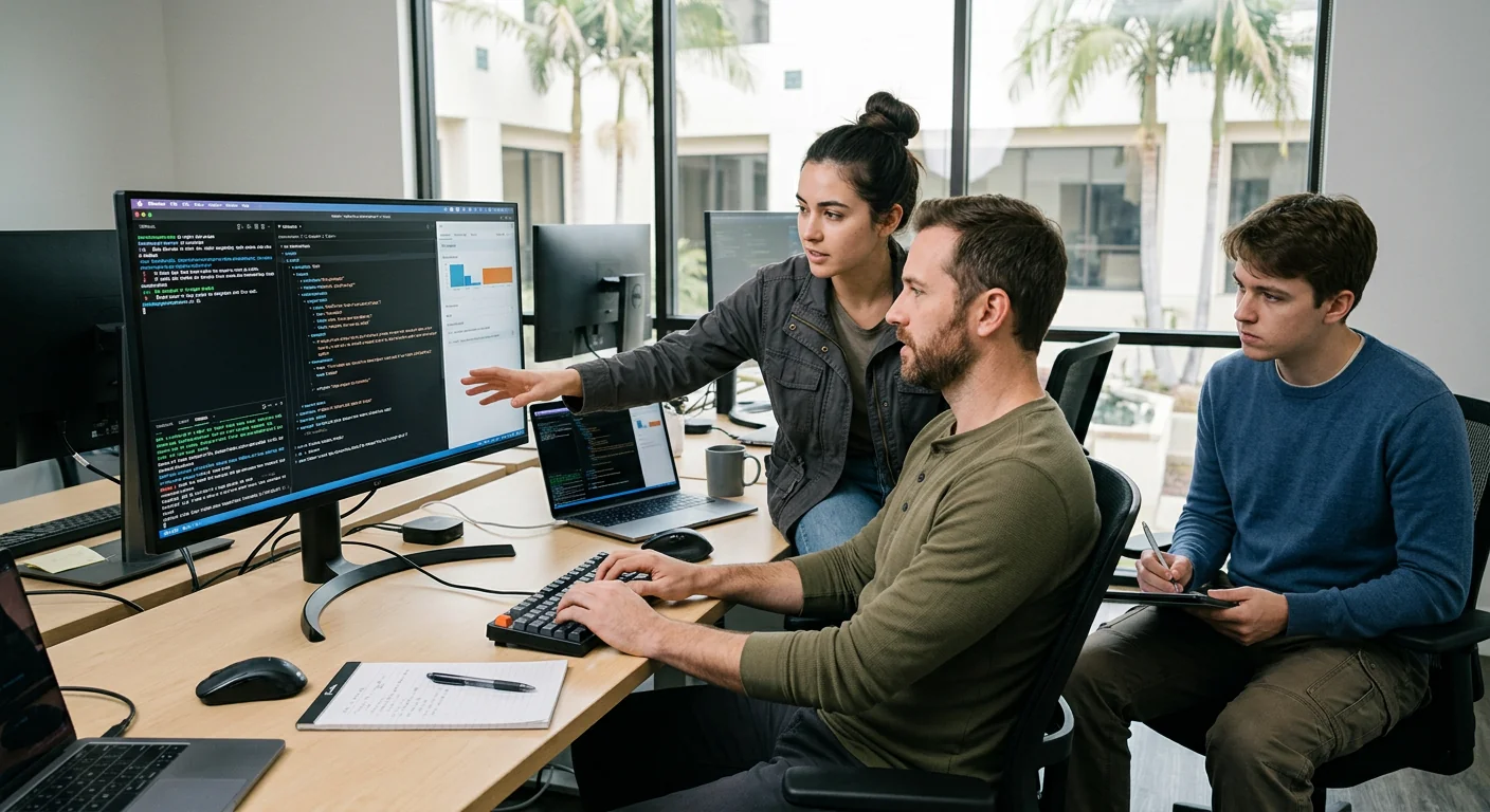 Team testing chatbot responses and human handoff points before launch