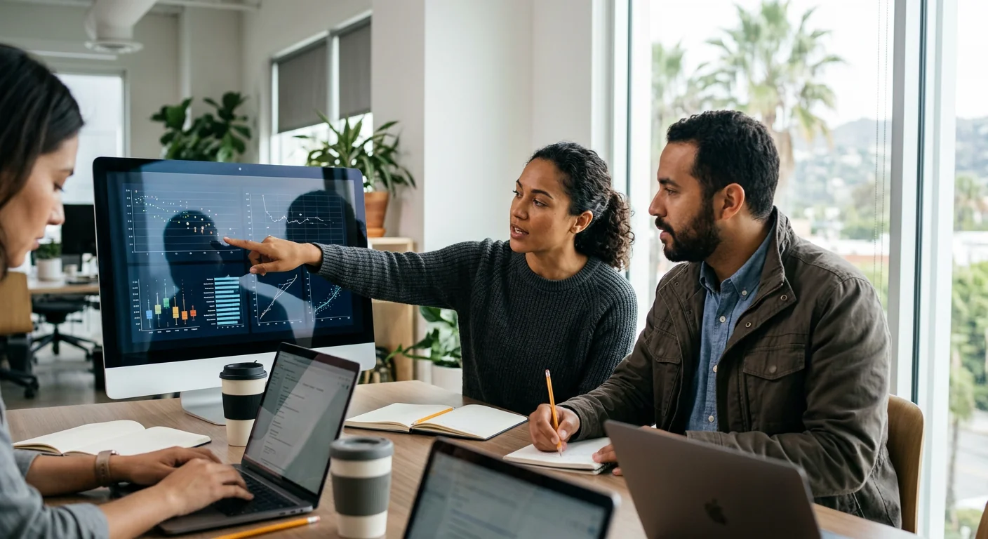 AI consultant reviewing automation workflow plans with a Los Angeles business owner