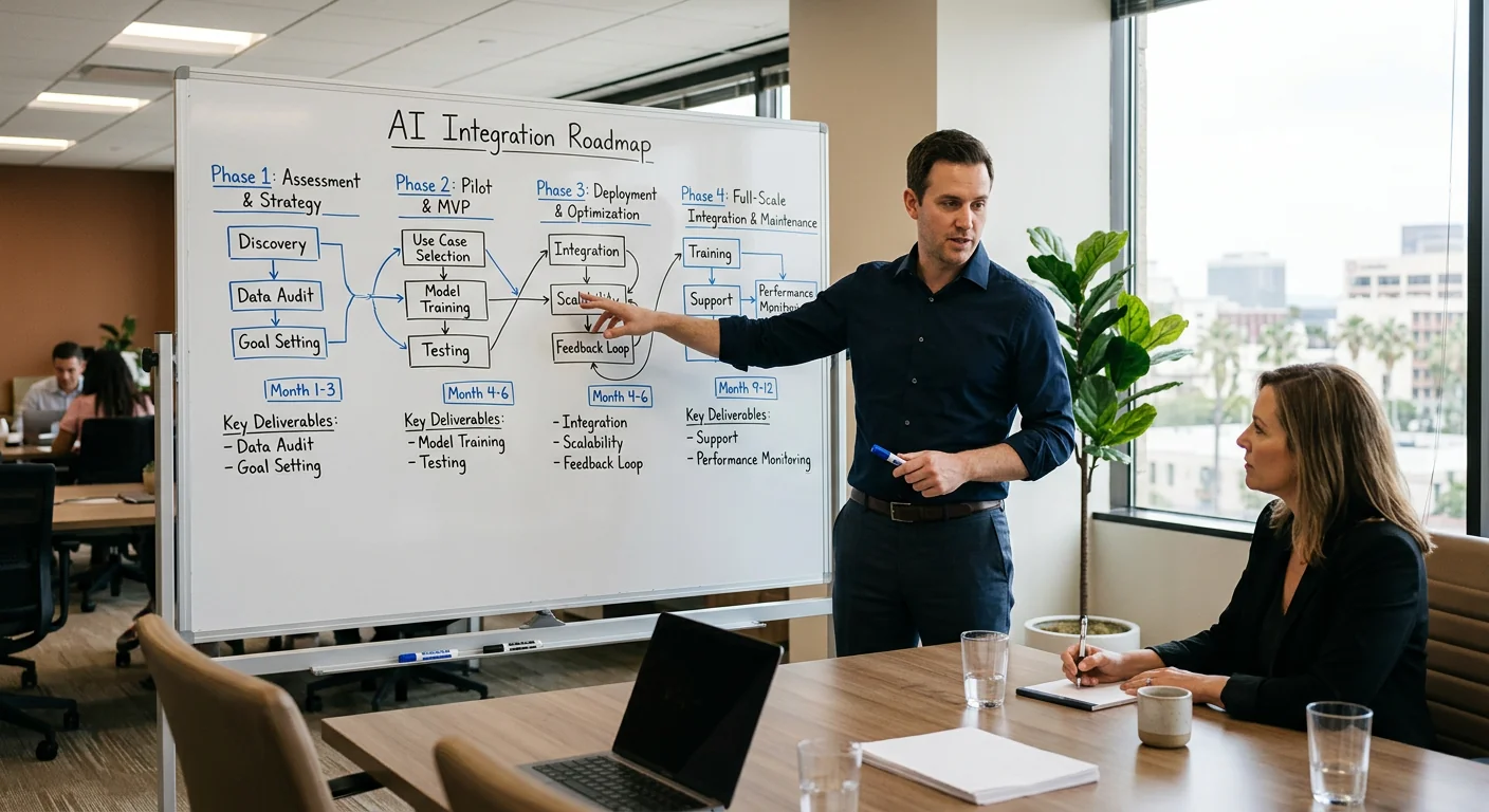 Detailed integration roadmap displayed during an AI consulting session in Los Angeles