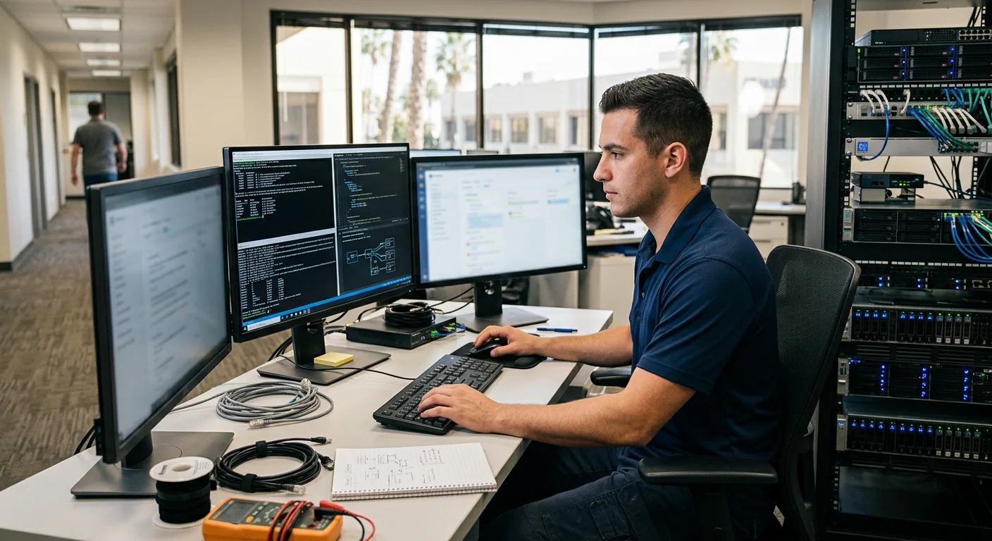 Technician configuring secure API connections across existing business systems