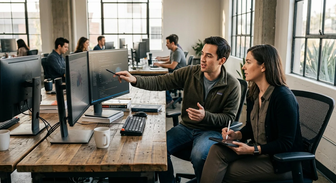 Business owner reviewing mismatched records across disconnected software systems in Los Angeles