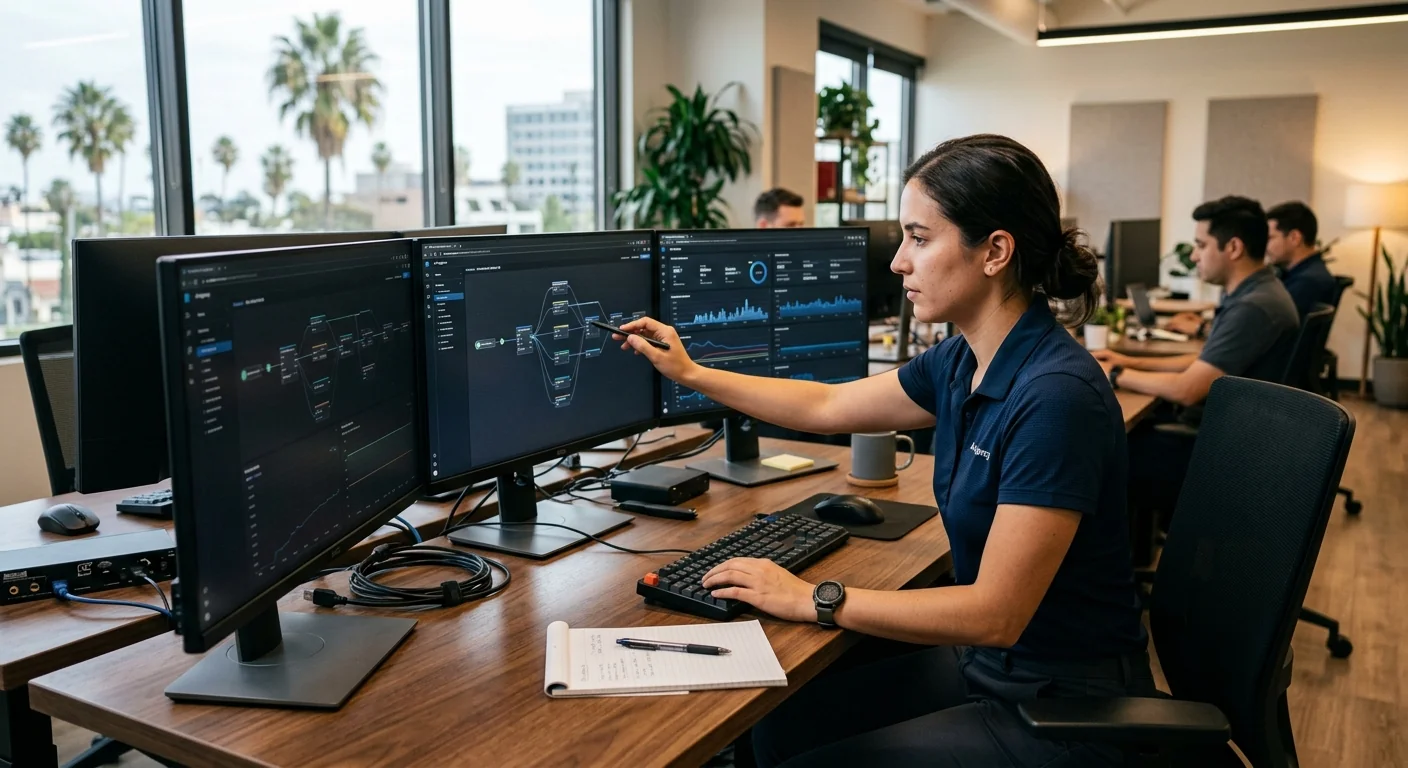 Specialist testing an automated workflow on a dashboard before client handoff in Los Angeles