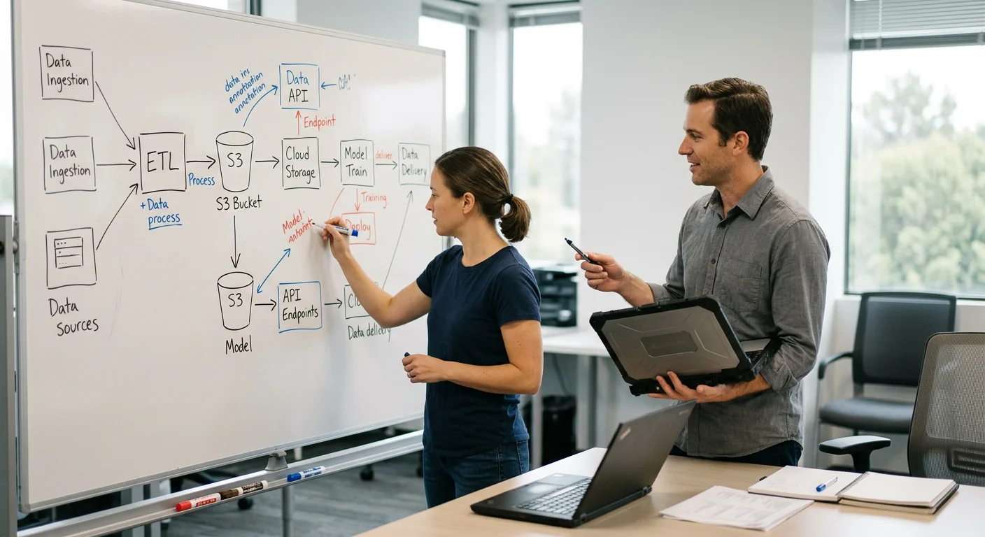 Data pipeline diagram mapped during a Custom AI Development planning session