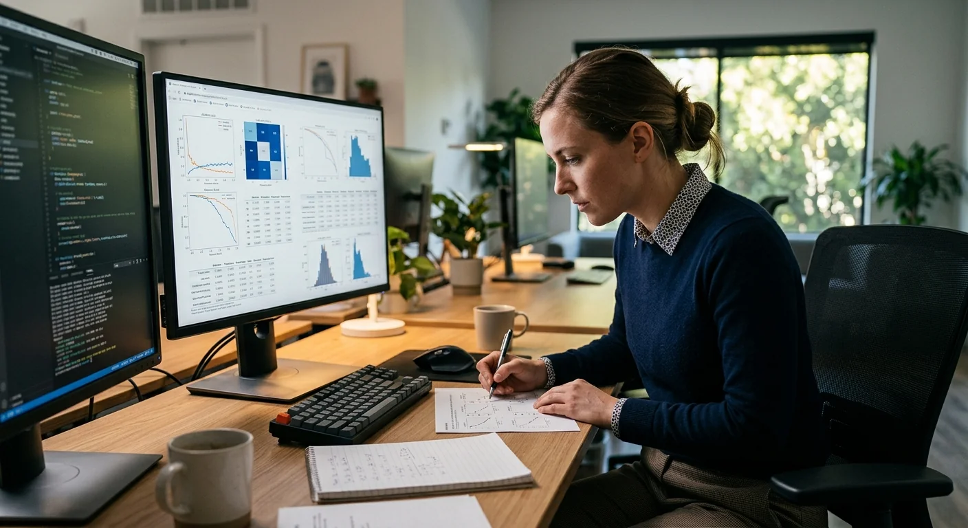 Engineer validating machine learning outputs before production deployment