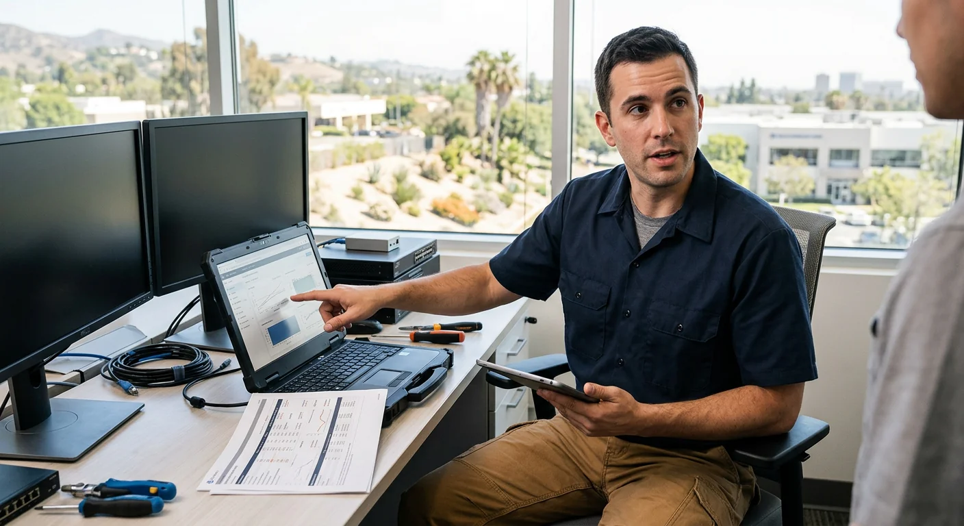 Technician verifying model performance against documented benchmarks after deployment in Los Angeles
