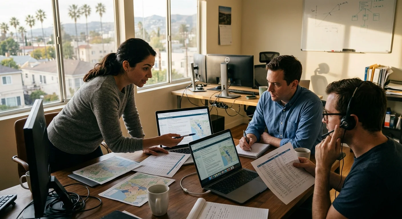 Team validating model outputs against real Los Angeles customer cases