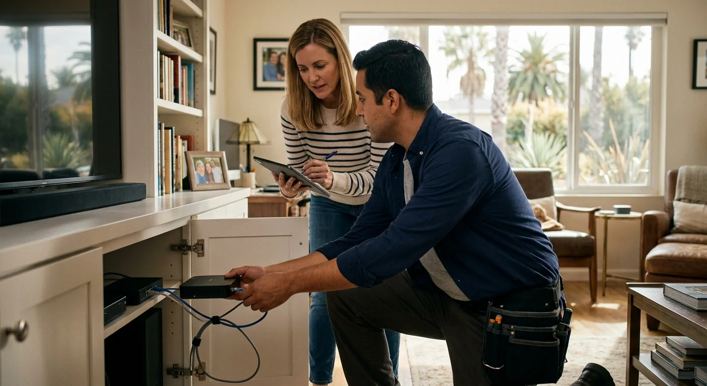 Consultant reviewing generative AI project scope with a Los Angeles business owner