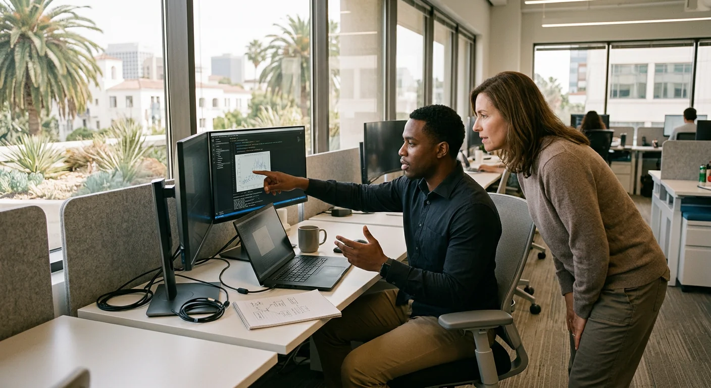 Los Angeles team reviewing generative AI project plans and estimate details