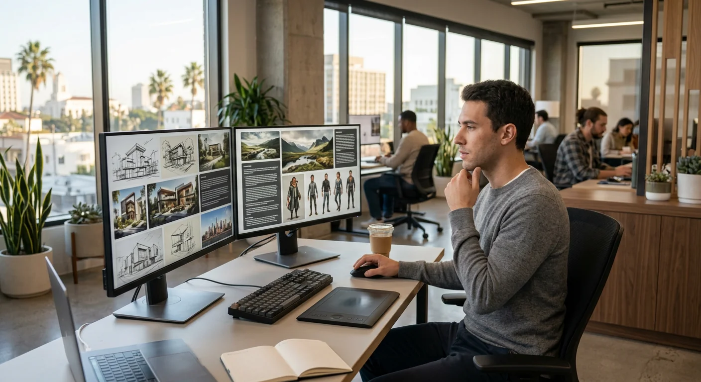 AI specialist reviewing generative model outputs on screen in Los Angeles office