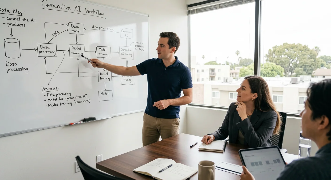 Generative AI workflow diagram reviewed during a Los Angeles project planning session